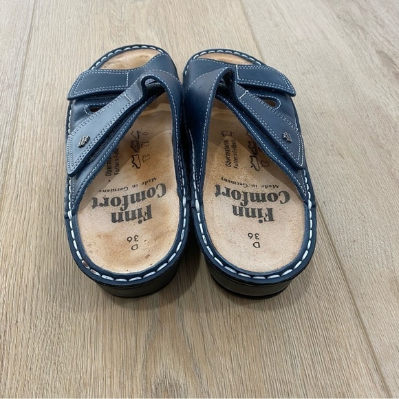 Finn Comfort Riad Blue Leather Sandals Shoes Double Adjustable Strap 36 - Picture 3 of 6